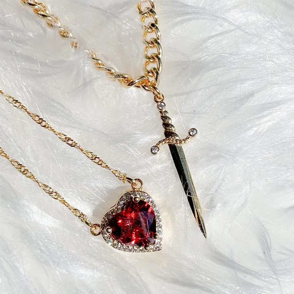 Trendy Heart and Sword Necklace Valentine's Day Gift