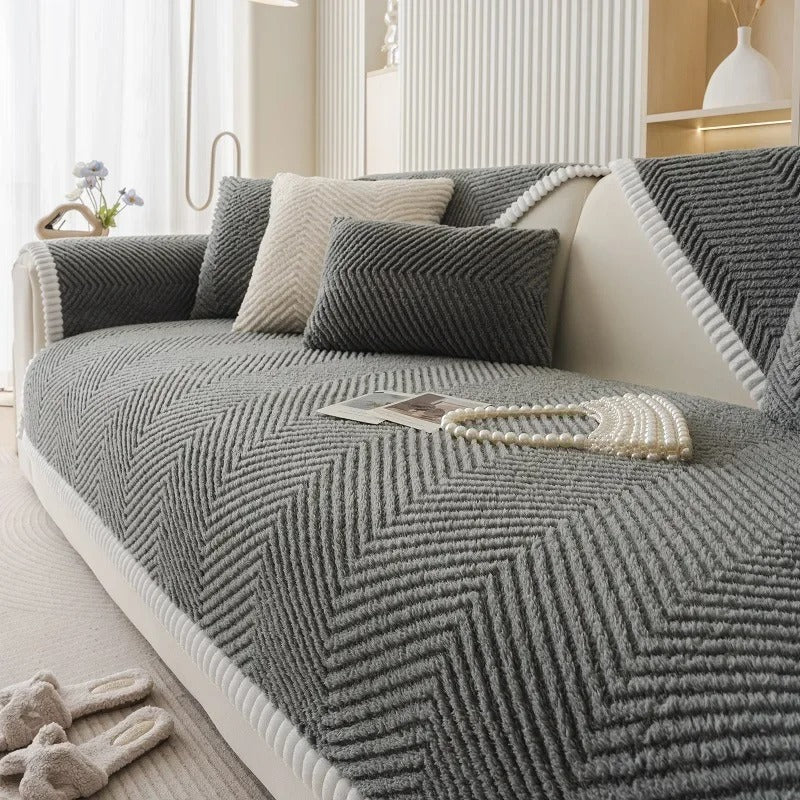 Thickened Plush Herringbone Non-slip Couch Cover