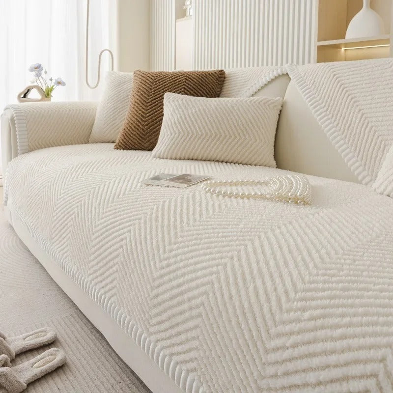 Thickened Plush Herringbone Non-slip Couch Cover